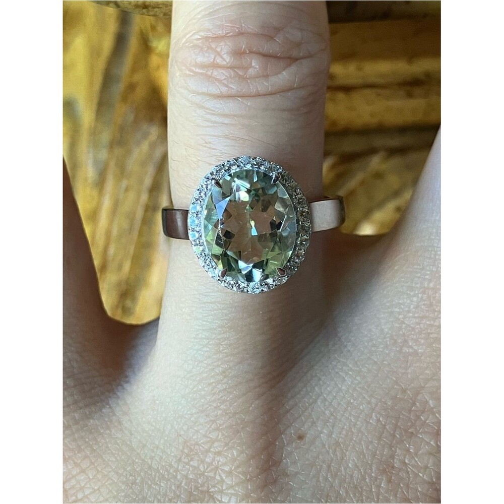 Genuine Prasiolite (Green Amethyst) Sterling Silver Ring Size 6.75